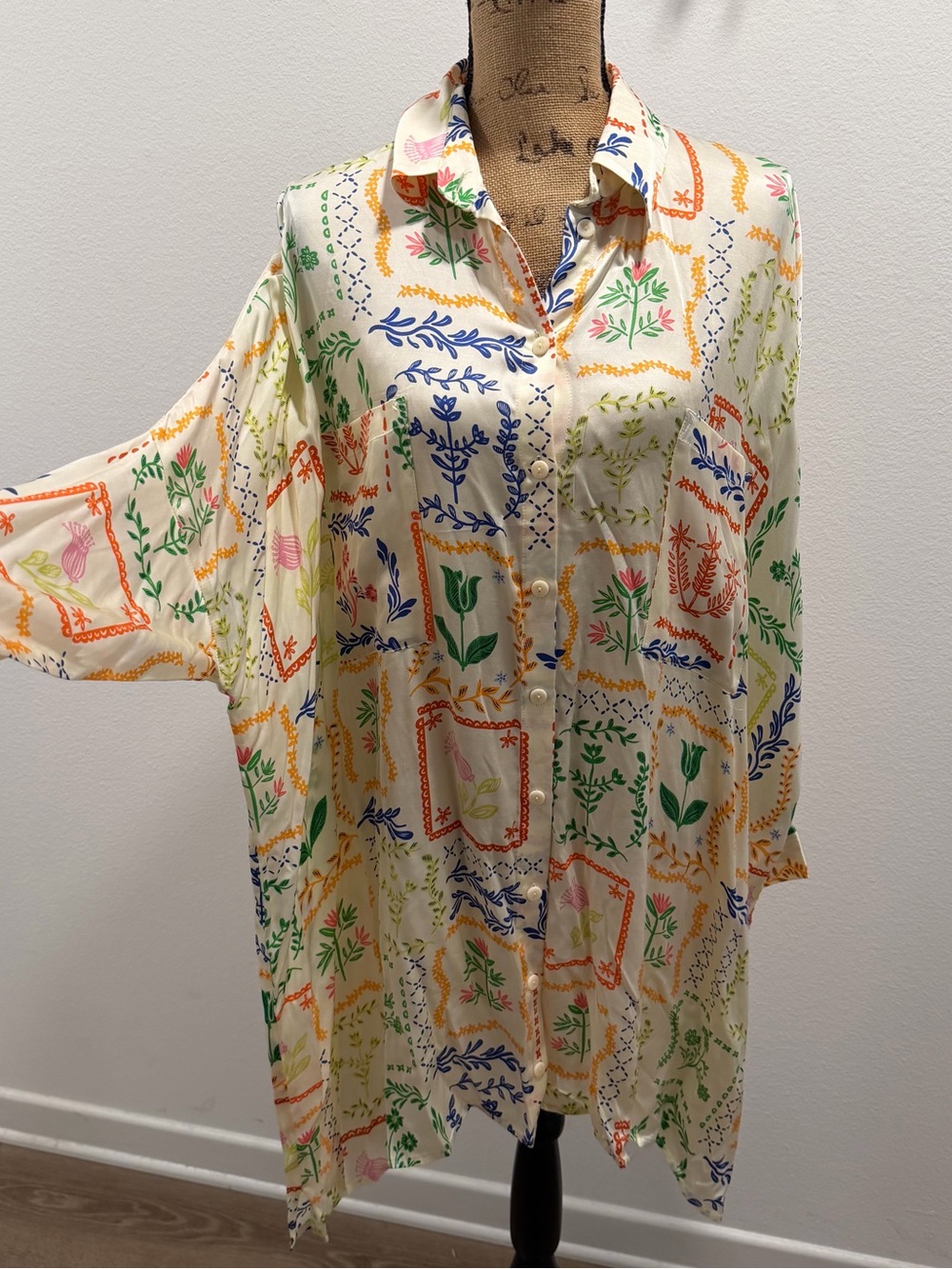 Anthropologie Silky Floral Button-Front Shirtdress - M